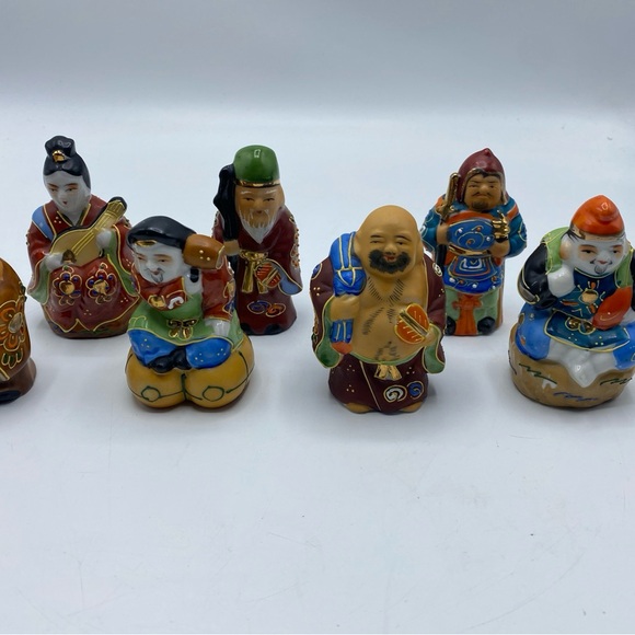 Vtg Kutani Seven  7 Lucky Gods Figurines Shichifukujin 4” Porcelain Hand Painted - Picture 7 of 7